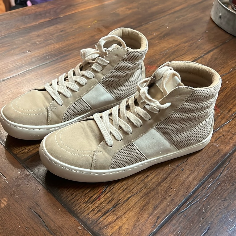 Women’s tan high top sneakers